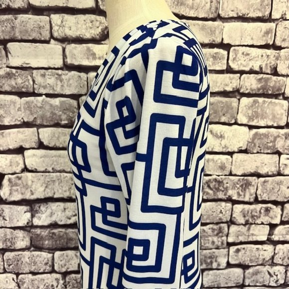Addie Addison Blue & White V-Neck 3/4 Sleeve Dress Size Small - Picture 5 of 9